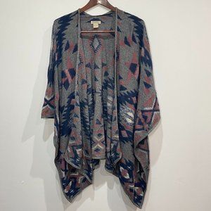 Lucky Brand Women's Grey, Blue, Pink & White Poncho Southwestern Aztec Print OS